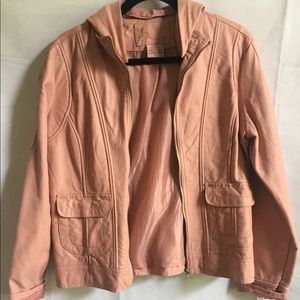Salmon Leather Hooded Jacket